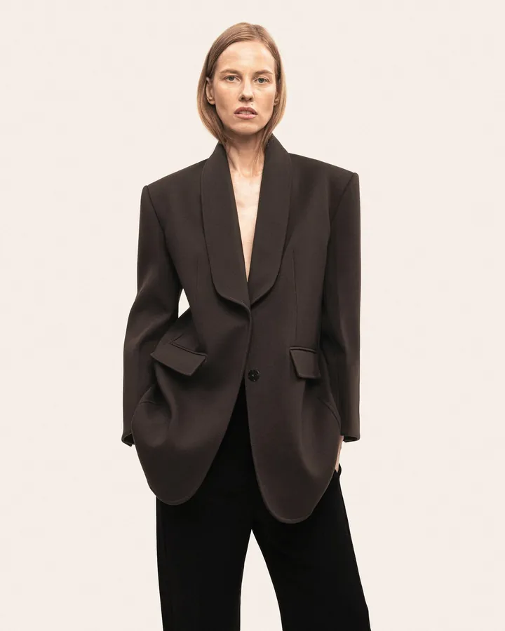 Shawl-collar jacket in chocolate wool